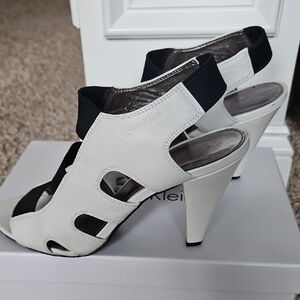 Calvin Klein Black and White Cutout Heels